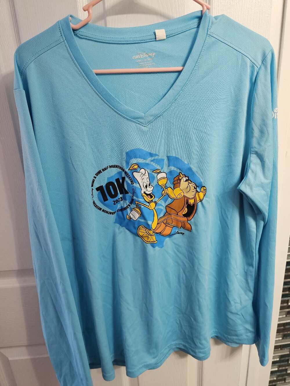 Disney Light Blue 10K Lumiere And Cogsworth V-Neck Long Sleeve Shirt